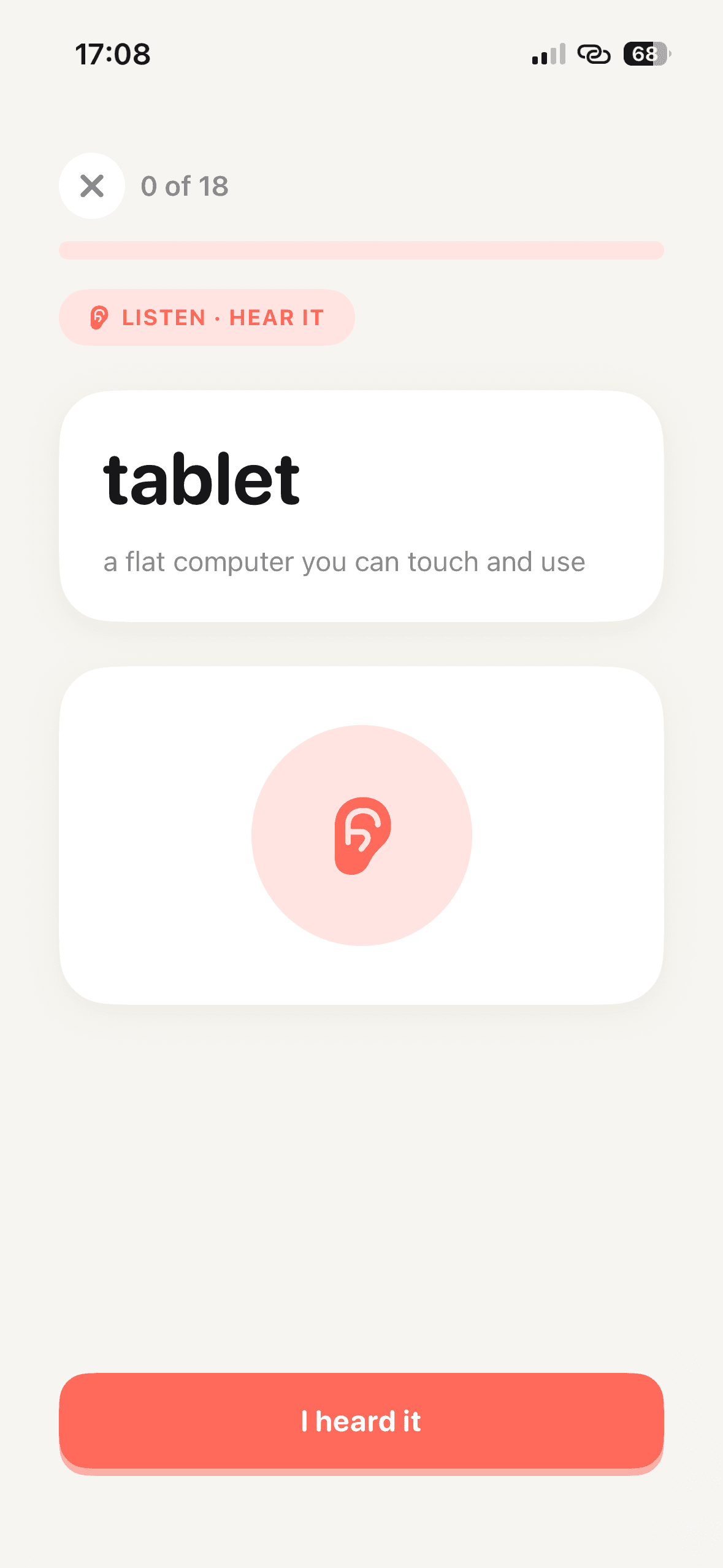 Listen exercise: hear the word then confirm