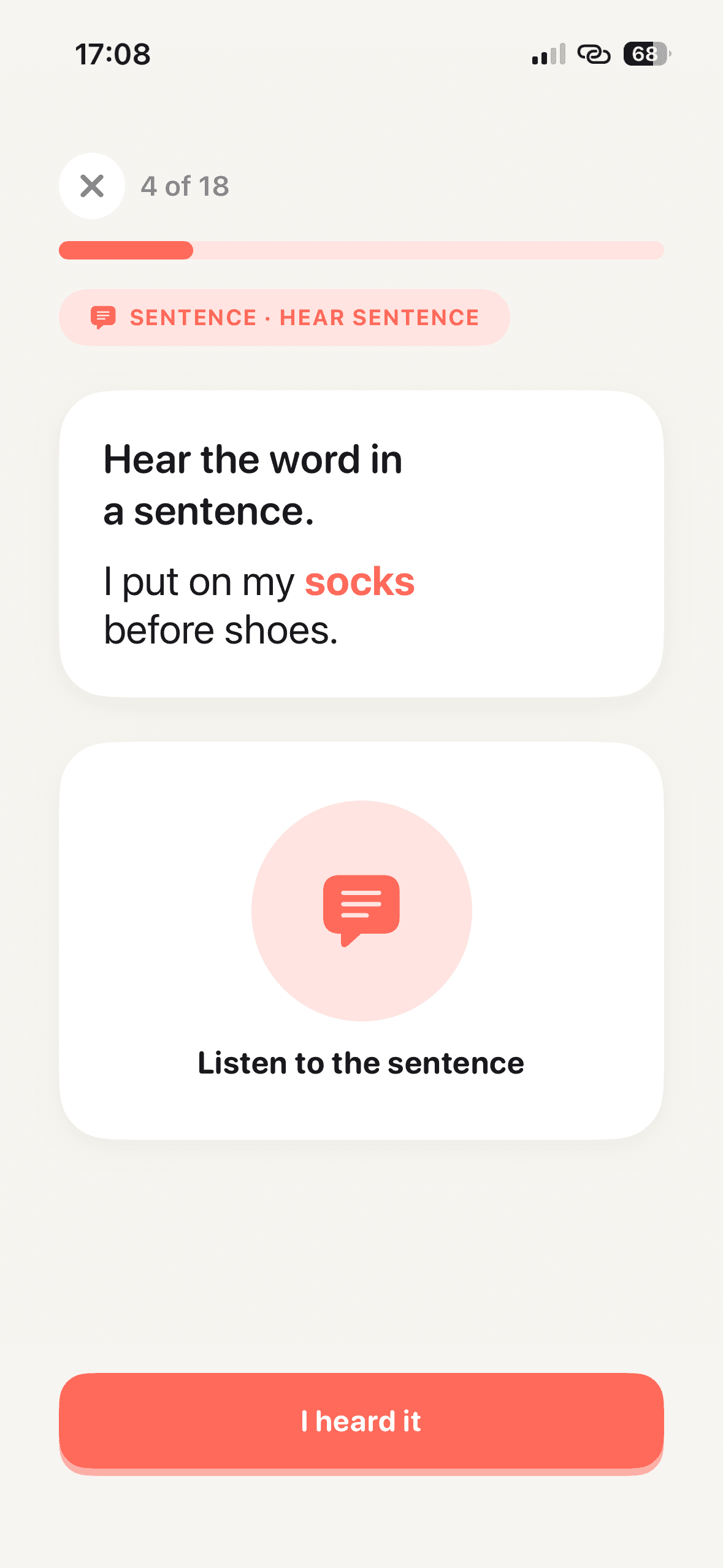 Sentence exercise: hear the word in context